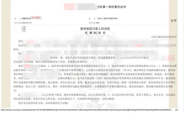 網(wǎng)上公開(kāi)的張彤案民事判決書,遮擋部分原為張彤及白某的個(gè)人信息。受訪者供圖